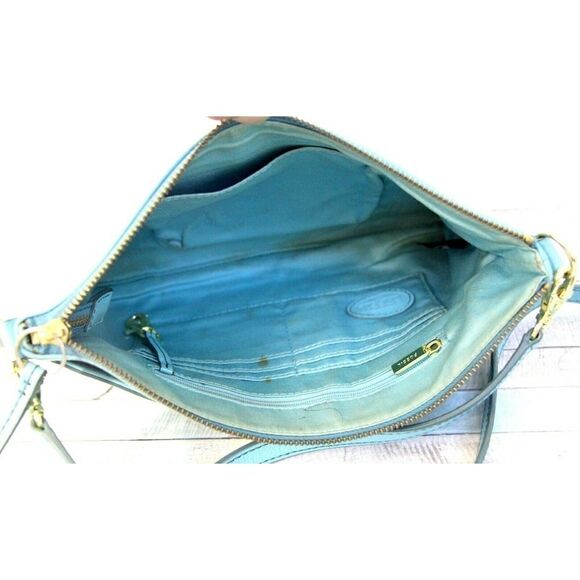 Fossil EMBROIDERED BLUE GENUINE LEATHER CROSSBODY SHOULDER BAG MESSENGER BAG - Picture 9 of 10